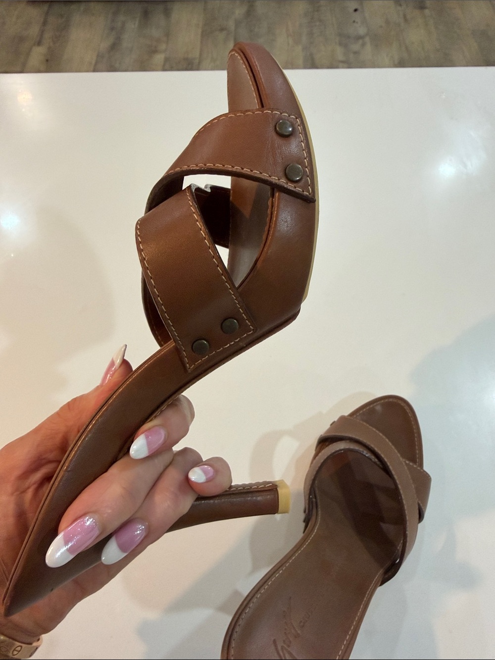 Giuseppe Zanotti Brown Leather Crisscross High Heel Slide - Picture 13 of 15